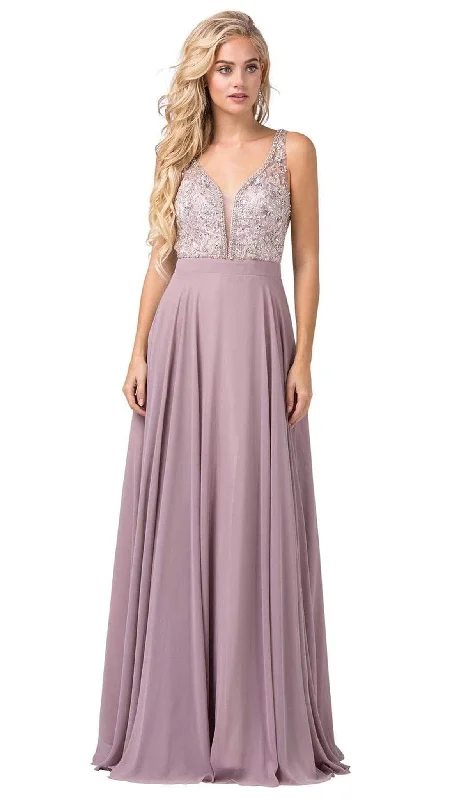 Grand Opening Sale Dancing Queen - 2669 Bejeweled Sleeveless V Neck Low Scoop Back Gown