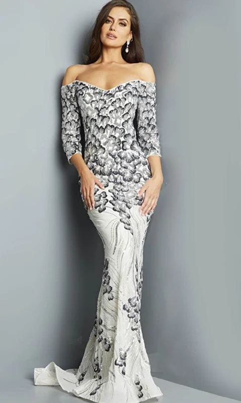 Exclusive Access Jovani 07446 - Sequin Off Shoulder Evening Dress