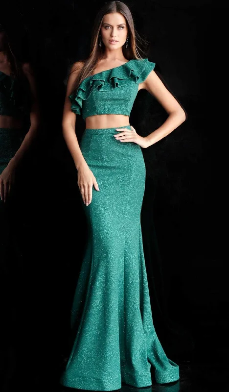 Holiday Sale Jovani - 66271 Two Piece Ruffled Asymmetric Mermaid Dress With Train