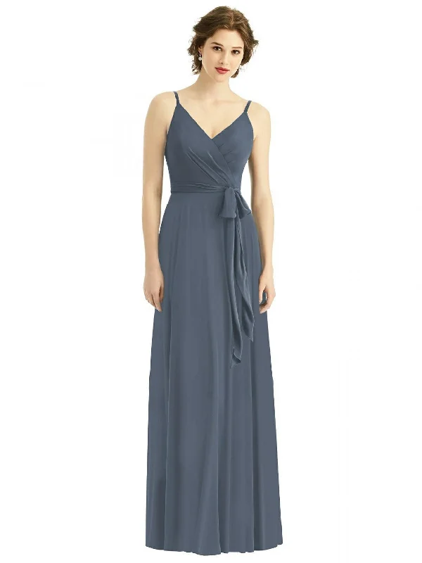 Limited Time Discount After Six Draped Wrap Chiffon Maxi Dress with Sash/1511