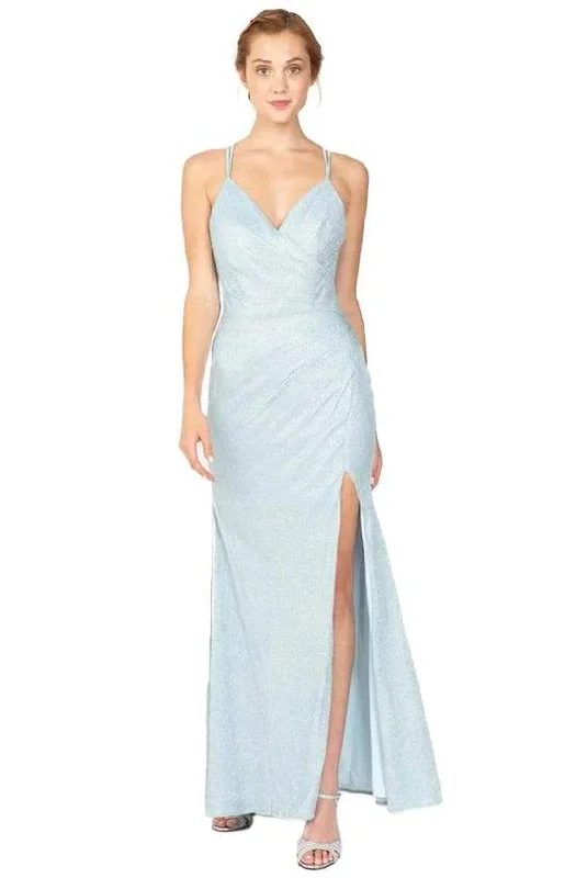 Take Advantage Eureka Fashion - 9933 Glitter Jersey V-neck Sheath Dress - 1 pc Ice Blue In Size M Available Take Advantage Eureka Fashion - 9933 Glitter Jersey V-neck Sheath Dress - 1 pc Ice Blue In Size M Available