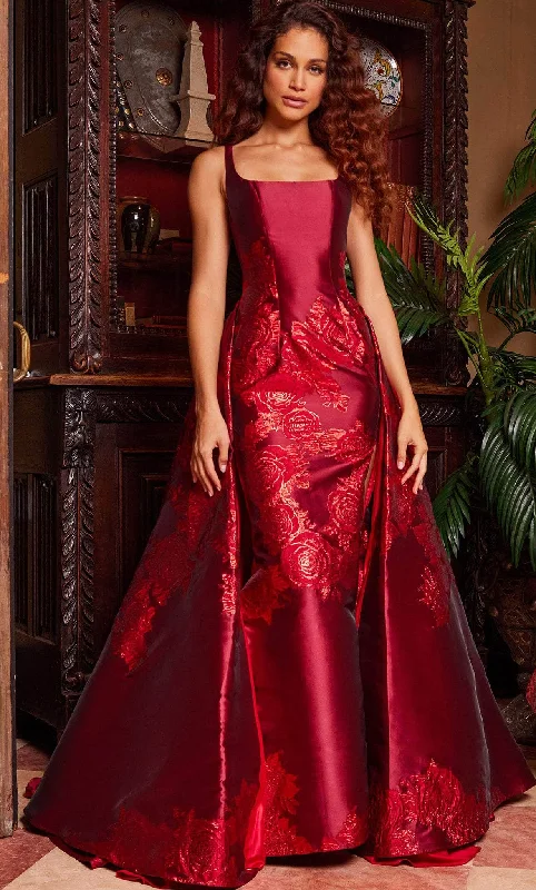 Special Price Jovani 07441 - Square Neck Floral Evening Dress