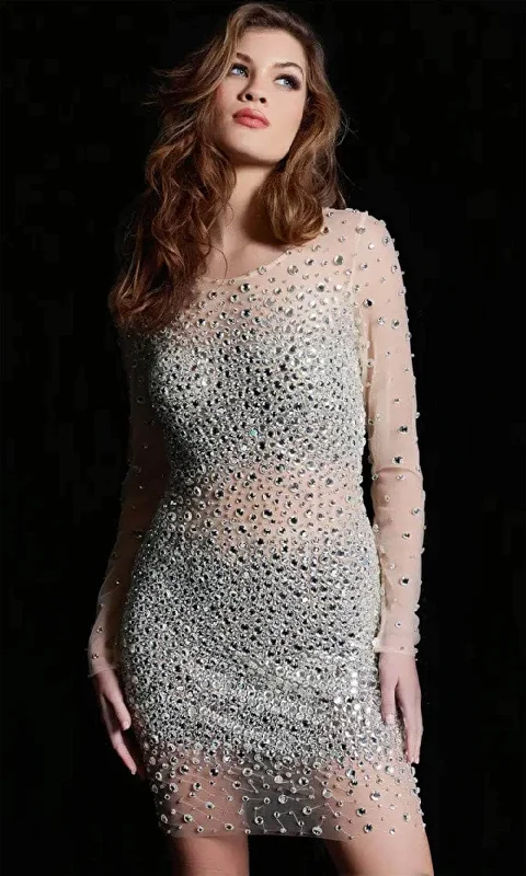 Super Savings Jovani 37055 - Beaded Long Sleeve Cocktail Dress
