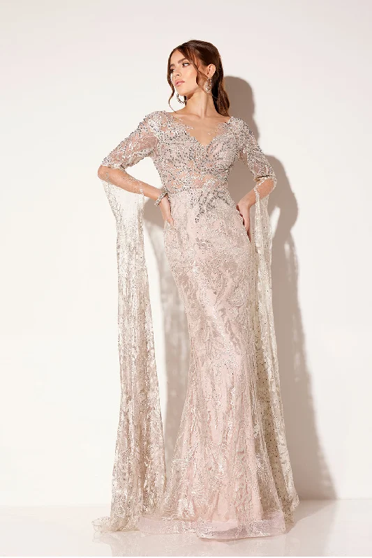 Overstock Sale Applique Fitted Long Sleeve Gown by Lucci Lu C8073
