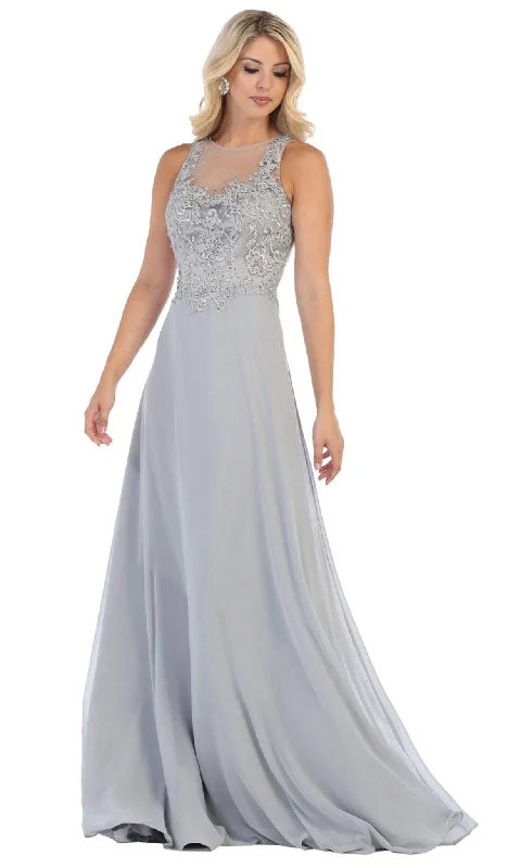 Quick Sale May Queen - MQ1621 Embellished Illusion Jewel A-line Dress