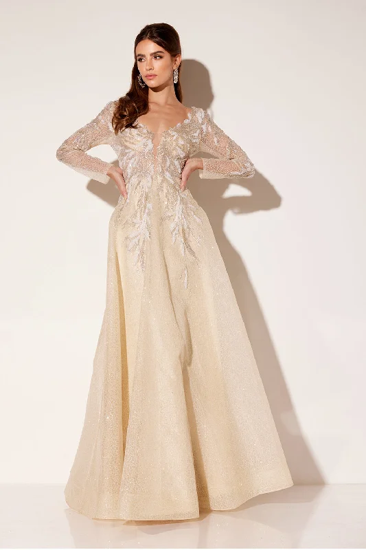 Markdown Madness Applique Long Sleeve A-line Gown by Lucci Lu C8083