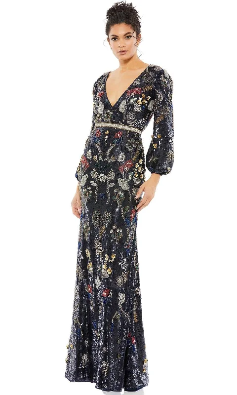 Online Exclusive Mac Duggal 93546 - V-Neck Multi Beaded Evening Gown