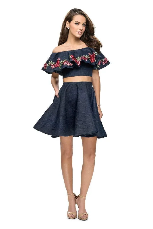 Take Advantage La Femme - 26627 Two Piece Floral Applique Denim Dress