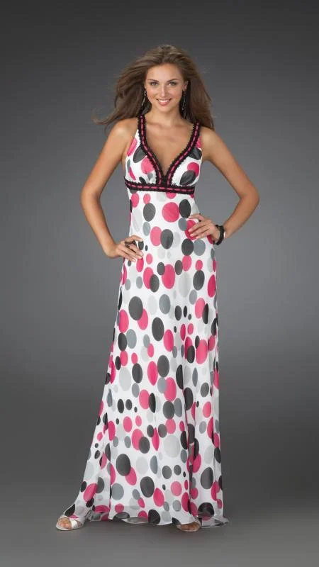 Bargain Prices La Femme - 14403 Long Printed Dress with Criss Cross Back