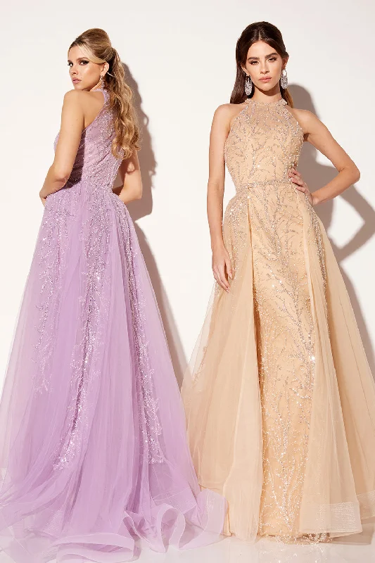Best Bargains Beaded Halter Overskirt Gown by Lucci Lu C8034
