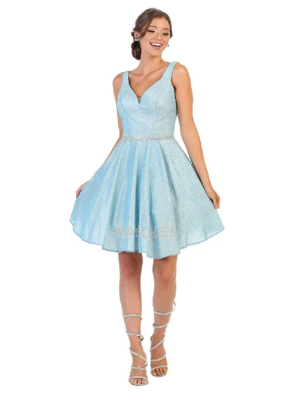 Deep Discounts May Queen MQ1777 - Glitter Deep V-Neck Cocktail Dress