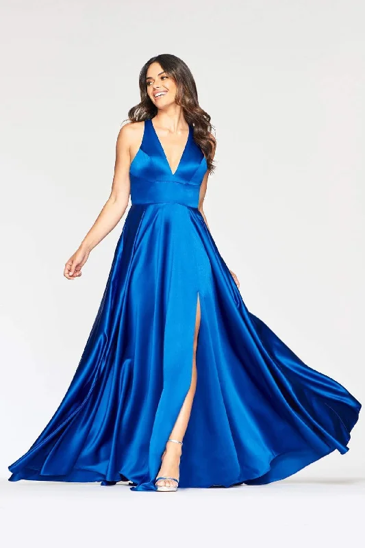 Season Finale Sale Faviana - Sleek Plunging Halter High Slit Gown S10440