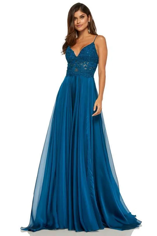 Customer Appreciation Sale Sherri Hill - Long Appliqued Illusion Midriff Chiffon Dress 52818 Customer Appreciation Sale Sherri Hill - Long Appliqued Illusion Midriff Chiffon Dress 52818