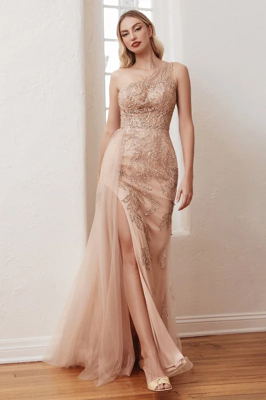 Big Discounts Beaded One Shoulder Overskirt Gown by Ladivine CB098