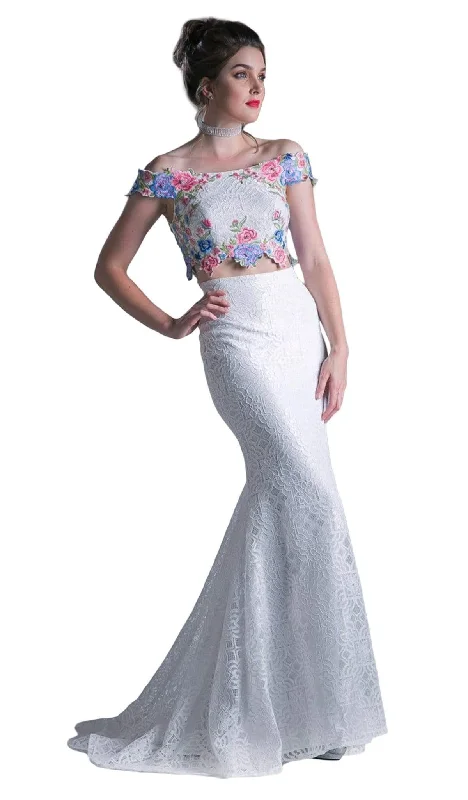 Blowout Sale Cinderella Divine - CA314 Two Piece Floral Embroidered Mermaid Dress