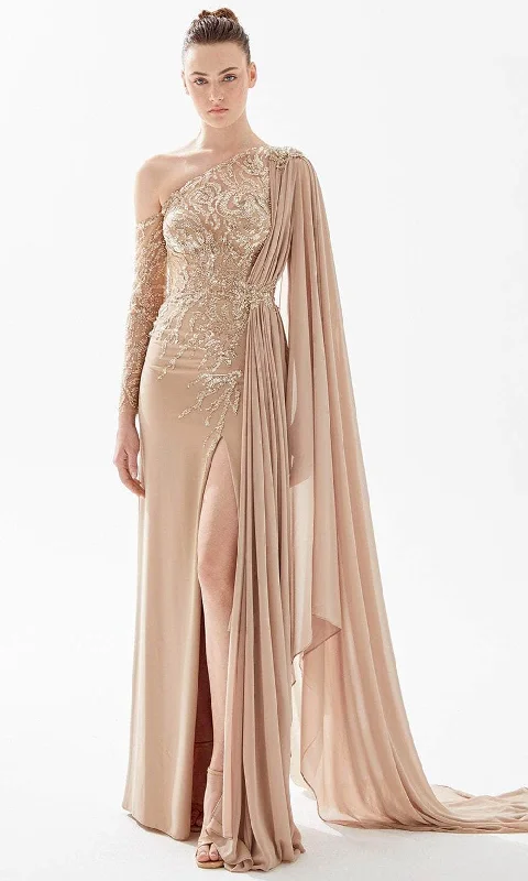 Low Prices Tarik Ediz 98304 - Asymmetric Beaded Bodice Evening Gown