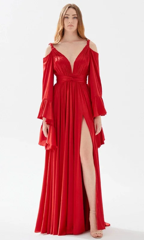 Overstock Sale Tarik Ediz 52051 - Shirr Ornate A-Line Prom Dress