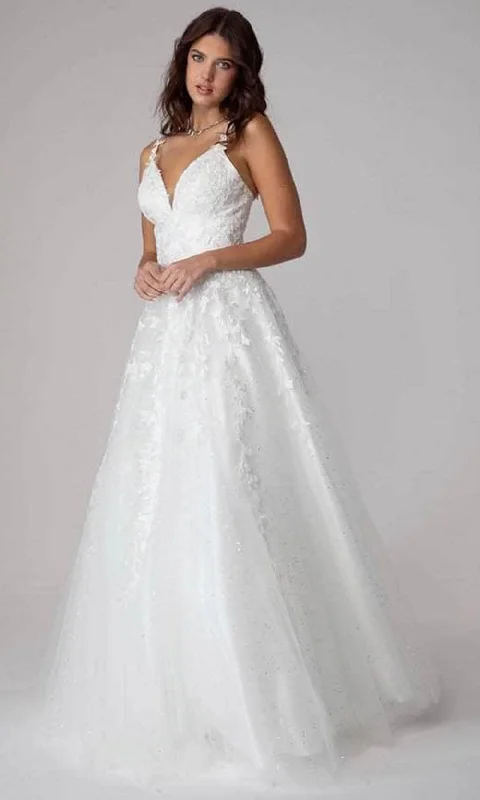 Savings Bonanza Eureka Fashion 9858 - Embroidered Sleeveless V-neck Long Gown