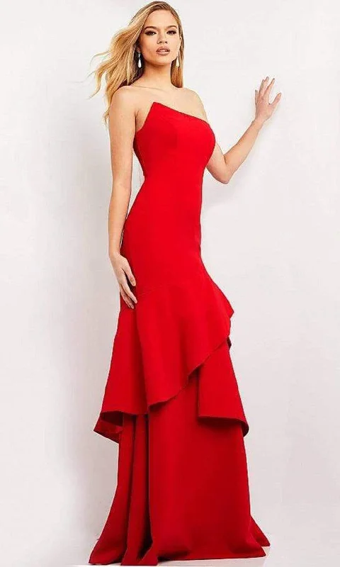 Extra Savings Jovani - 06509 Asymmetric Plain Wrapped Trumpet Gown