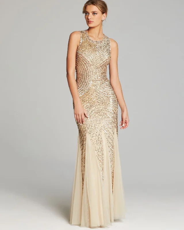 Amazing Deals Aidan Mattox METALLIC SEQUIN BEADED GODET GOWN