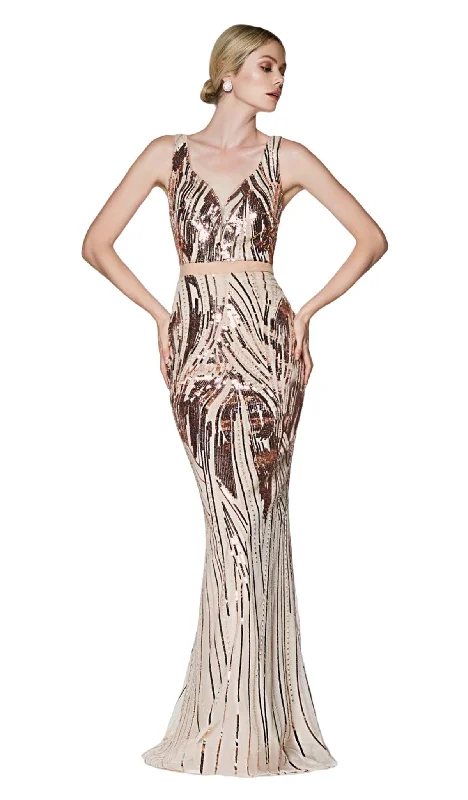 Closeout Cinderella Divine - CH552 Sequined Deep V-neck Trumpet Dress