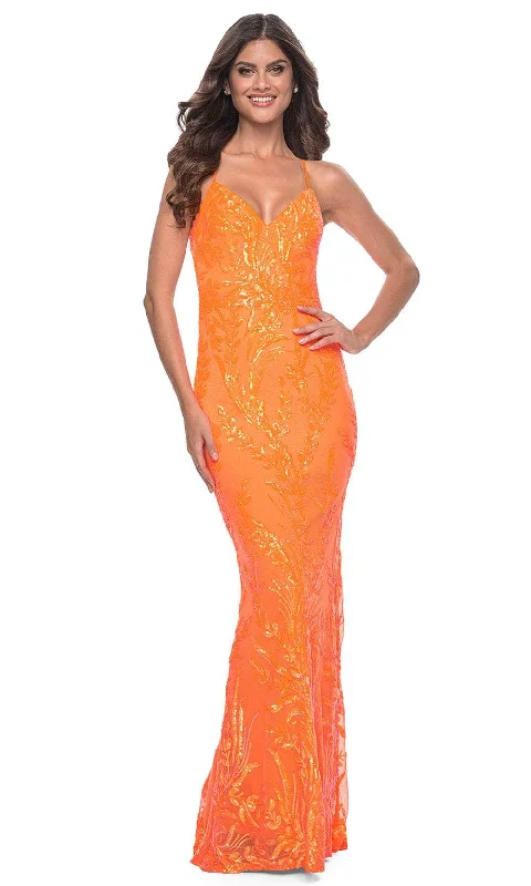 Price Drop Alert La Femme 32343 - Sleeveless Leaf Designed Prom Dress