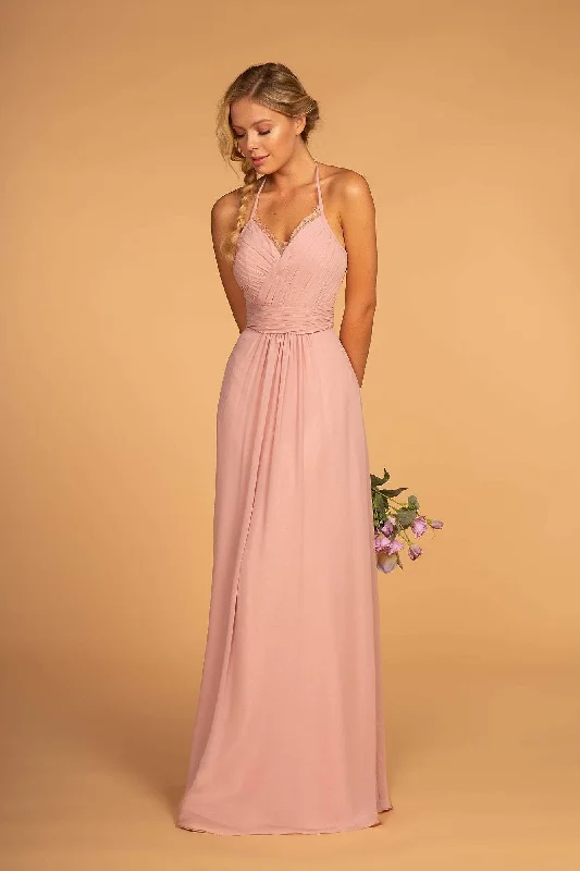 Act Fast Elizabeth K - GL2606 Lace Pleated Halter Chiffon A-line Dress