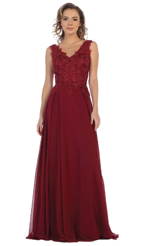 Savings Alert May Queen - MQ1610 Floral Applique V-neck A-line Dress