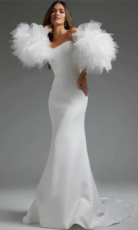 Savings Bonanza Jovani JB40601 - Detachable Ruffled Sleeve Bridal Gown