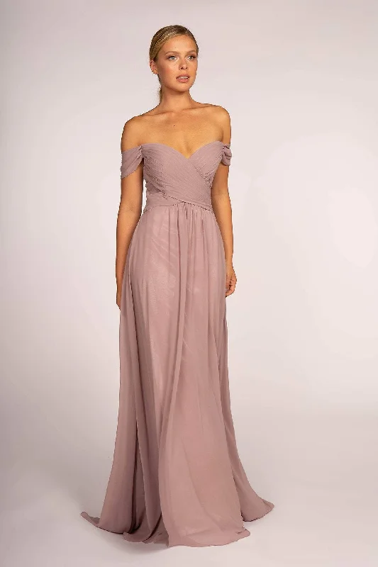 Super Sale Elizabeth K - GL2550 Pleated Off-Shoulder Chiffon A-line Dress