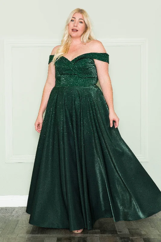 Discount Deals Poly USA W1112 - Embellished Off Shoulder Plus Prom Dress