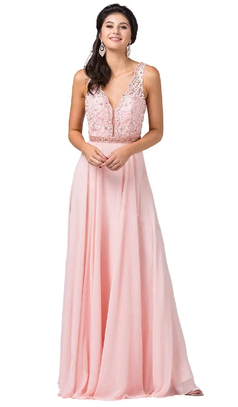 Bargain Prices Dancing Queen - 2552 Scallop-Trimmed Plunging V-Neck A-Line Gown