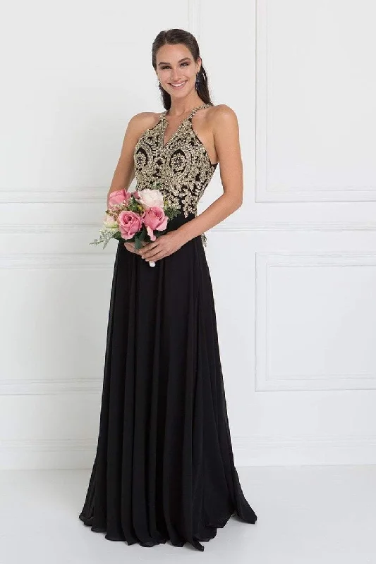 Markdown Madness Elizabeth K - GL1526 Lace Embellished High Neck Chiffon Gown