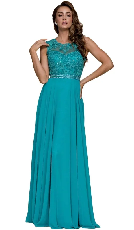 Markdown Madness Nox Anabel - Y101 Sleeveless Illusion Jewel Ornate Lace Gown