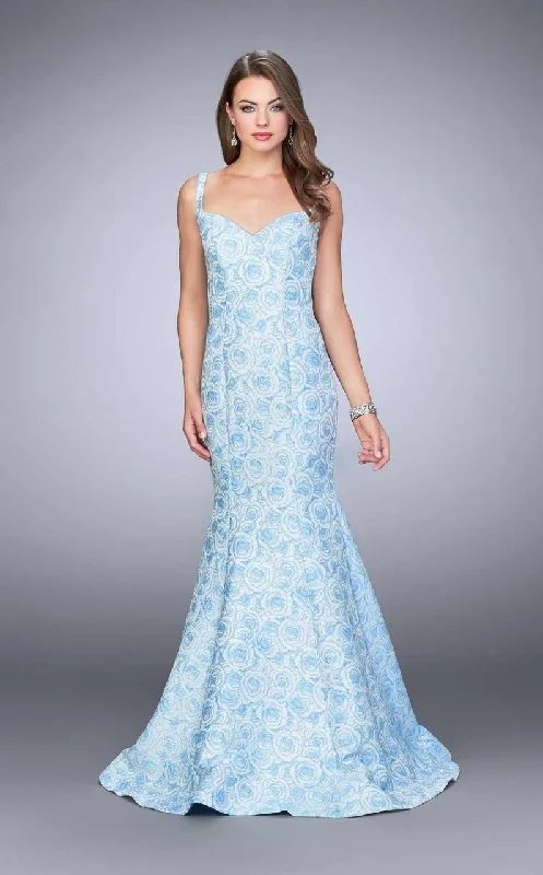 Instant Discount La Femme - 24063 Dainty Sculpted Jacquard Mermaid Long Evening Gown