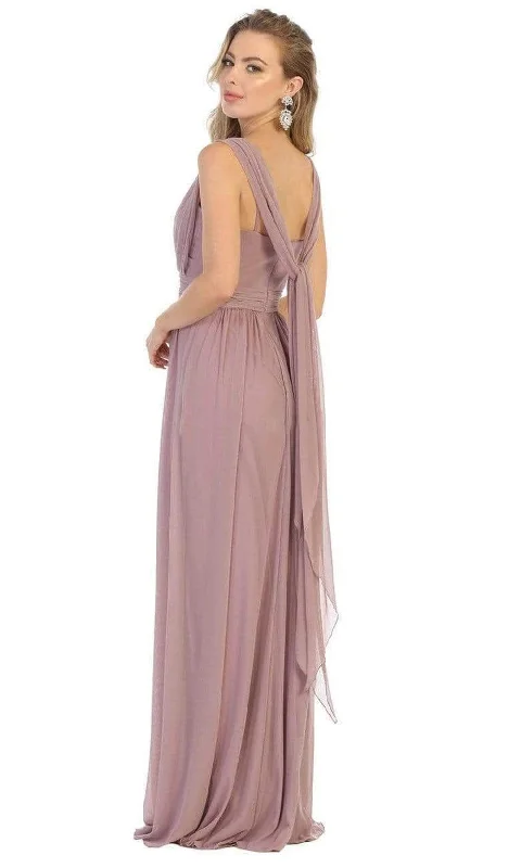 Stock Clearance May Queen - Ruched Asymmetric Sheath Dress MQ1746 - 1 pc Mauve In Size 18 Available