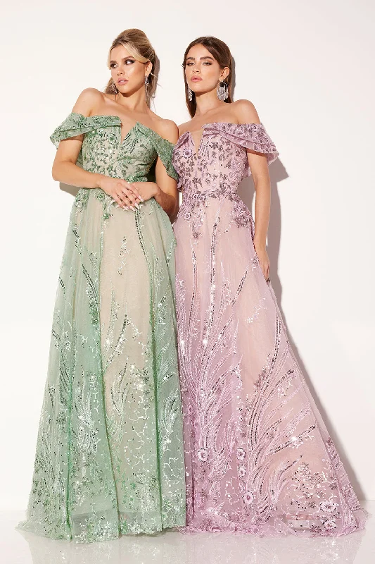 Deep Discounts Beaded Off Shoulder A-line Gown by Lucci Lu C8035