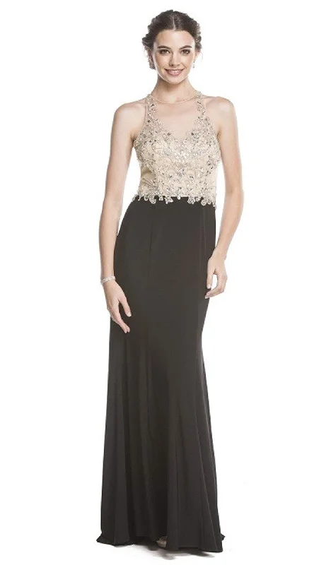 Discount Days Aspeed Design - Beaded Sheer Sheath Evening Dress