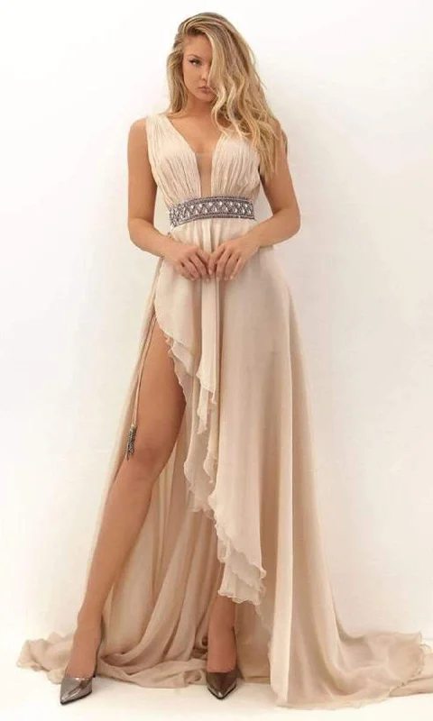 Exclusive Offers Tarik Ediz - Embellished Deep V-neck A-line Dress 50701