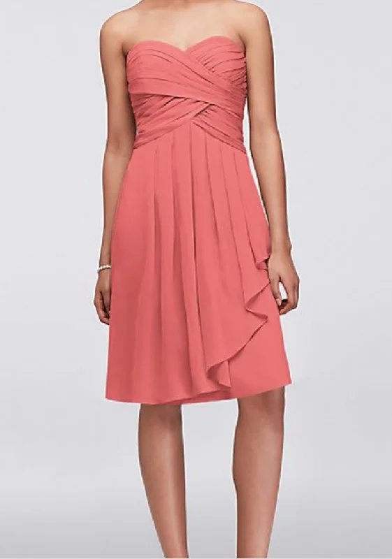 Today Only David's Bridal Short Crinkle Chiffon Dress with Front Cascade