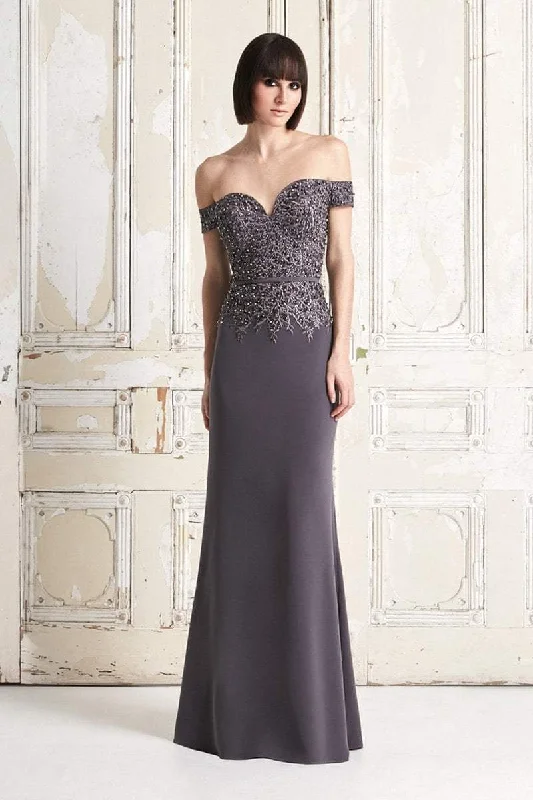Price Reduction Alexander by Daymor Jeweled Embroidered Lace Off Shoulder Gown 759 - 1 pc Slate In Size 6 Available