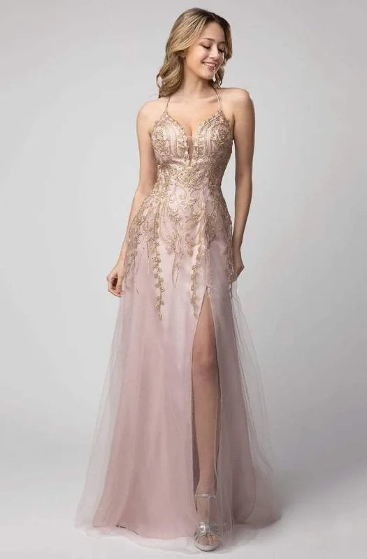 Special Price Shail K - Trailing Beaded Applique Lace Up Dress 936