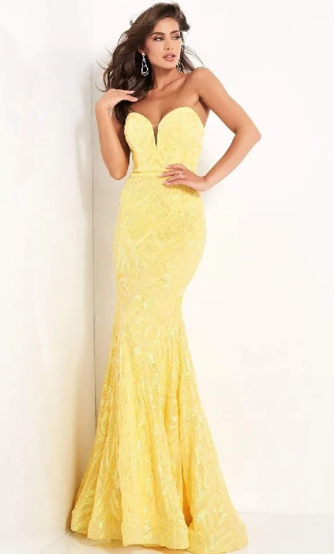 Value Deals Jovani - Strapless Plunging Sweetheart Neck Sequin Gown 03445SC - 1 pc Lilac/Nude In Size 6 Available