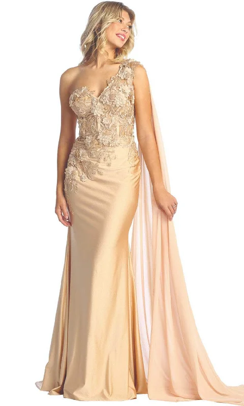 Time-Limited Offer May Queen RQ7943 - Asymmetric Cape Sleeve Evening Dress