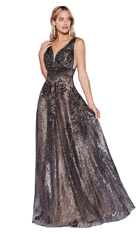 Super Sale Cinderella Divine - Sequined Deep V-neck A-line Gown CD09 - 1 pc Dark Silver In Size 6 Available Super Sale Cinderella Divine - Sequined Deep V-neck A-line Gown CD09 - 1 pc Dark Silver In Size 6 Available