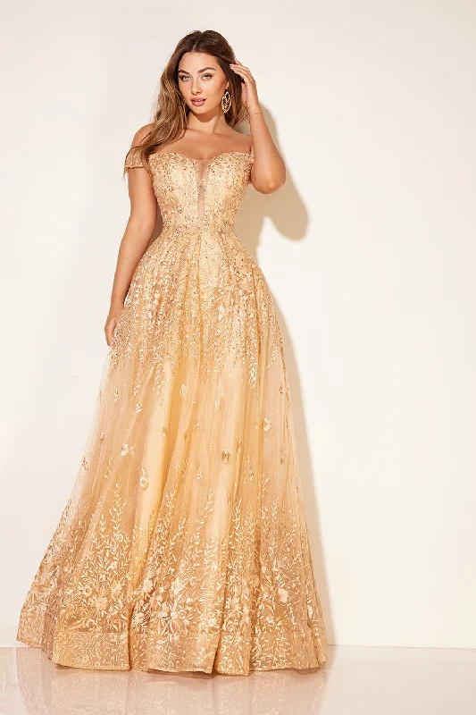 Stock Clearance Embroidered Off Shoulder A-line Gown by Lucci Lu C8090