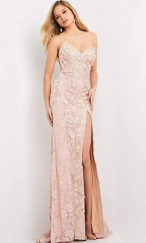 Special Savings Jovani - 06168 Strapless Floral Lace Column Slit Gown