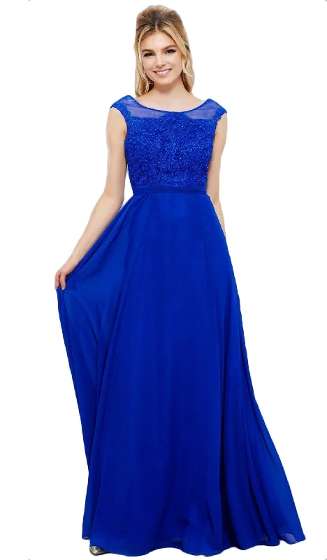 Savings Bonanza Nox Anabel - 8314 Elegant Lace Bodice Scoop Back Chiffon A-Line Evening Gown