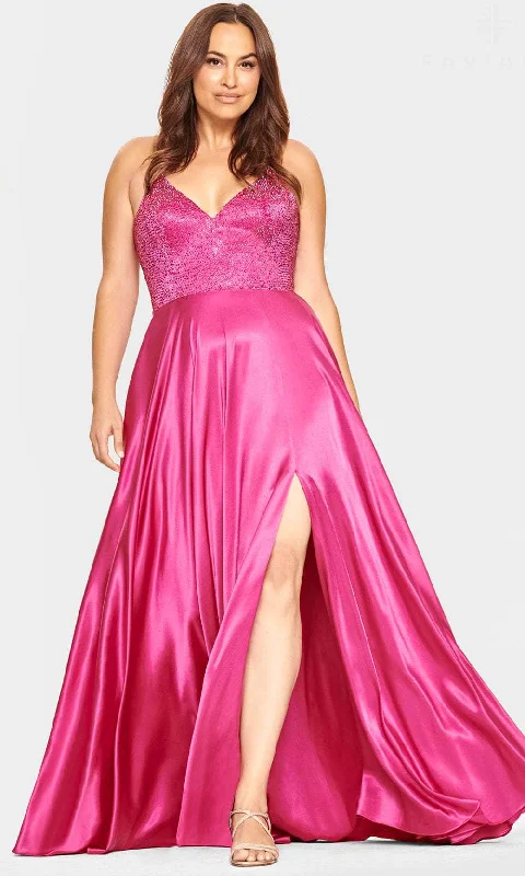 Extra Savings Faviana 9524 - V-Neck Beaded A-Line Evening Gown
