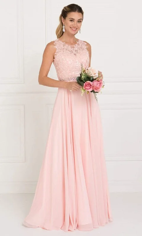 Special Promotion Elizabeth K - GL2417 Illusion Jewel Embellished Lace A-Line Gown